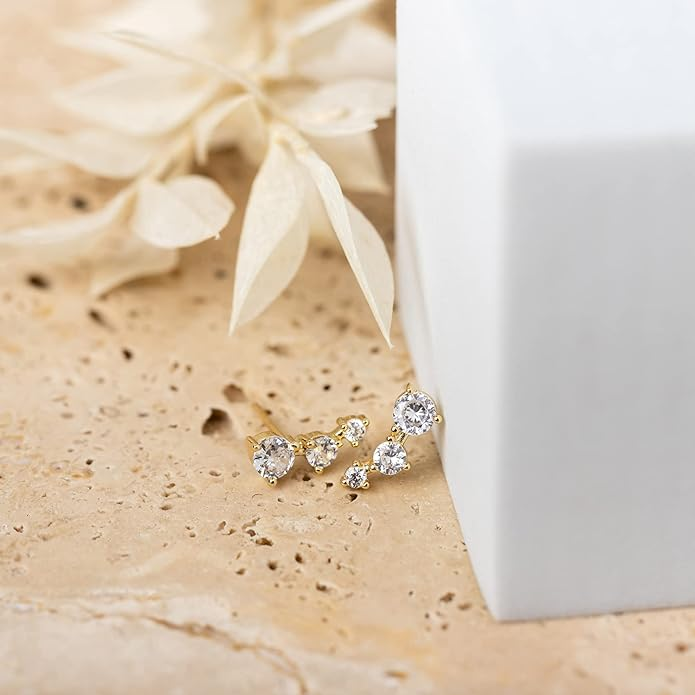 14K Gold Plated Cubic Zirconia Ear Crawler Earrings